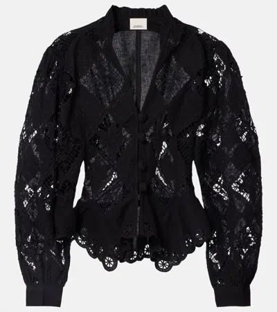 Isabel Marant Nina Cotton And Linen Broderie Anglaise Blouse In Black