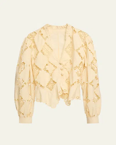 Isabel Marant Nina Lace Embroidered Peplum Top In Yellow