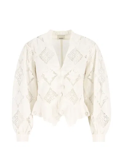 Isabel Marant Nina Ruffled V-neck Blouse In Neutral