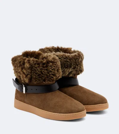 Isabel Marant Nolyz Shearling-trimmed Suede Ankle Boots In Brown