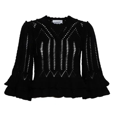Isabel Marant Norma Frilly Open Work Sweater In Black