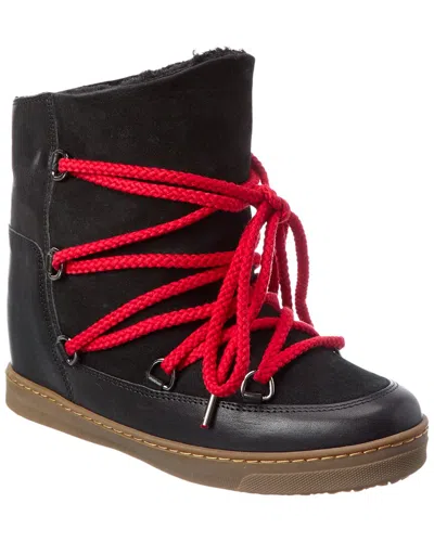Isabel Marant Nowles Shearling-trimmed Leather Ankle Boots In Black