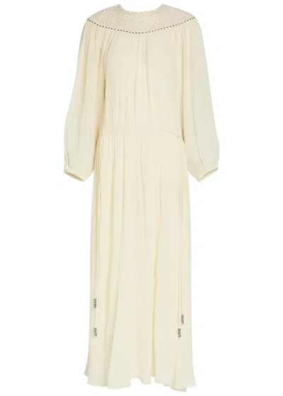 Isabel Marant Nydia Lace-trim Silk-georgette Maxi Dress In Neutral