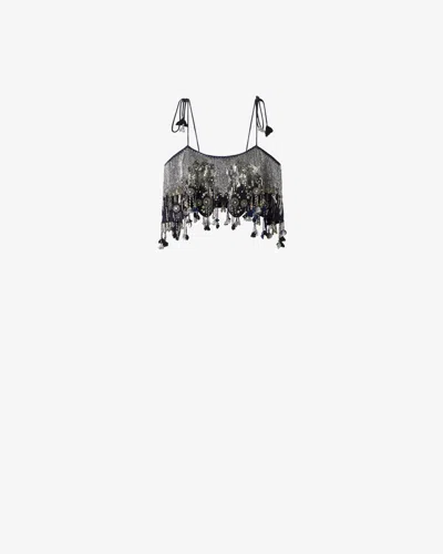 Isabel Marant Liwane Sequin-embellishment Silk Top In Silver
