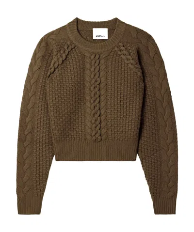 Isabel Marant Obrero Cropped Cable-knit Merino Wool Sweater In Metallic