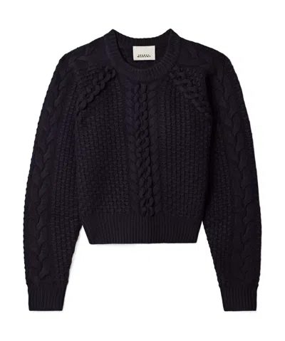 Isabel Marant Obrero Cropped Cable-knit Merino Wool Sweater In Black