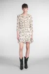 Isabel Marant Octavia Printed Mini Silk Dress In Beige