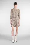 Isabel Marant Octavia Ruched Snake-print Silk-blend Crepe Mini Dress In Beige