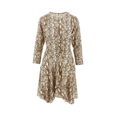 Isabel Marant Octavia Ruched Snake-print Silk-blend Crepe Mini Dress In Neutrals