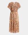 Isabel Marant Odelia Flounce-sleeve A-line Silk Midi Dress In Orange