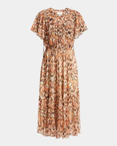Isabel Marant Odelia Flounce-sleeve A-line Silk Midi Dress In Orange