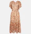 Isabel Marant Odelia Printed Gathered Silk Midi Dress In Orange