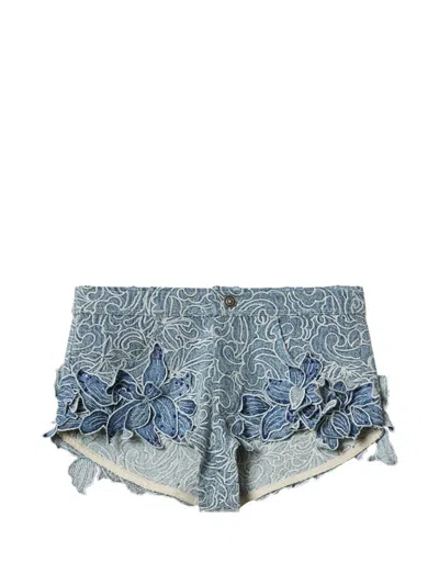 Isabel Marant Odessa Floral-detail Denim Shorts In Blue