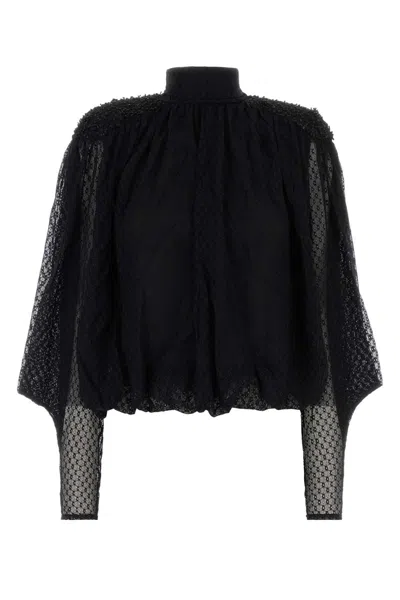 Isabel Marant Black Stretch Lace Oeste Blouse In Animal Print