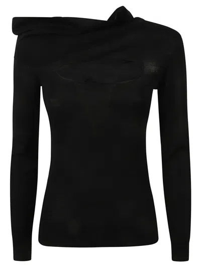 ISABEL MARANT ISABEL MARANT OFF-SHOULDER BLACK MERINO WOOL SWEATER