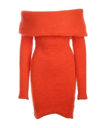Isabel Marant Off-shoulder Knit Dress In Red