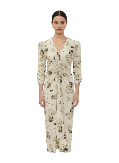 Isabel Marant Off White Floral V Neck Midi Dress In Multi