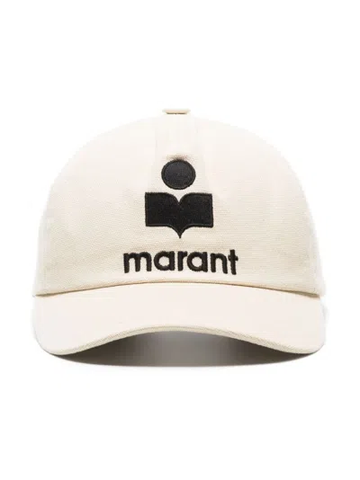 Isabel Marant Off White Logo Baseball Hat In Ecru/blue