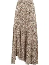 Isabel Marant Patterned Silk Blend Skirt With Flared Fit In Neutrals