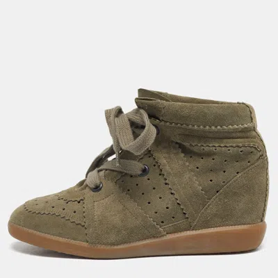 Isabel Marant Olive Green Suede Bobby Wedge Sneakers