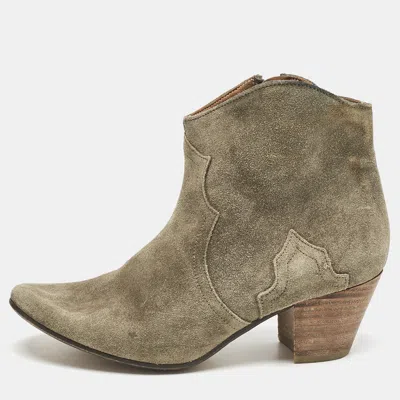 Pre-owned Isabel Marant Olive Green Suede Dicker Ankle Boots Size 37