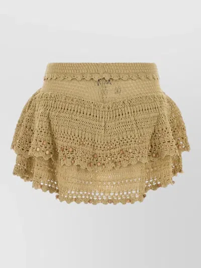 Isabel Marant Olzea Crochet Mini Skirt Pant Ruffles In Gold