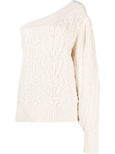Isabel Marant Blaine One Sleeve Cotton Blend Sweater In Ecru