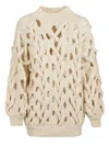 Isabel Marant Open-knit Sweater With Intricate Braiding And Voluminous Sleeves In Neutral