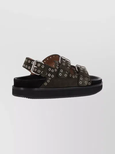 ISABEL MARANT OPEN TOE LEATHER SANDALS WITH EYELET EMBELLISHMENTS