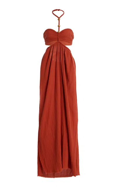 Isabel Marant Braided Cut-out Halter Maxi Pleated Side Slit In Red