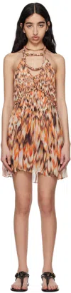 Isabel Marant Flared Cotton Dress With Abstract Pattern Print In Orange