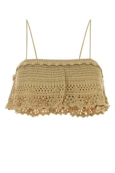 Isabel Marant Crochet Oraviel Crop Top Ruffled Hem Straps In Brown