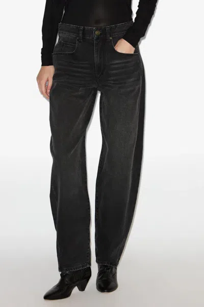Isabel Marant Oriane Wide Denim Pant In Faded Black