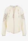Isabel Marant Oris Embroidered Silk Blouse In Ecru