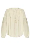 Isabel Marant Oris Embroidered Silk Blouse In Beige