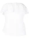 Isabel Marant Asymmetric Eyelet Fitted Off-the-shoulder Ruffled Top