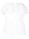Isabel Marant Asymmetric Eyelet Fitted Off-the-shoulder Ruffled Top