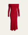 Isabel Marant Ormany Boucle Jersey Off-shoulder Dress In Red
