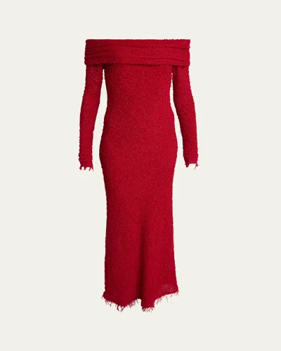 Isabel Marant Ormany Boucle Jersey Off-shoulder Dress In Red