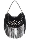 Isabel Marant 'oskan Soft' Black Bag With Stud Decorations And Fringed Edge In Black And Silver
