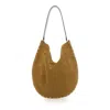 Isabel Marant Oskan Hobo Beige Shoulder Bag With Studs Trim In Suede In Brown