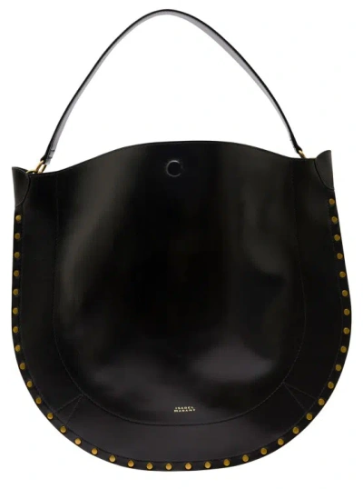 Isabel Marant Oskan Hobo' Black Shoulder Bag With Studs Trim In Leather