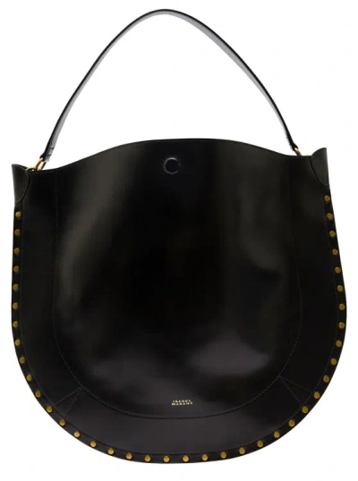 ISABEL MARANT OSKAN HOBO' BLACK SHOULDER BAG WITH STUDS TRIM IN LEATHER