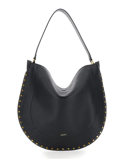 Isabel Marant Oskan Hobo Black Shoulder Bag With Studs Trim In Leather Woman