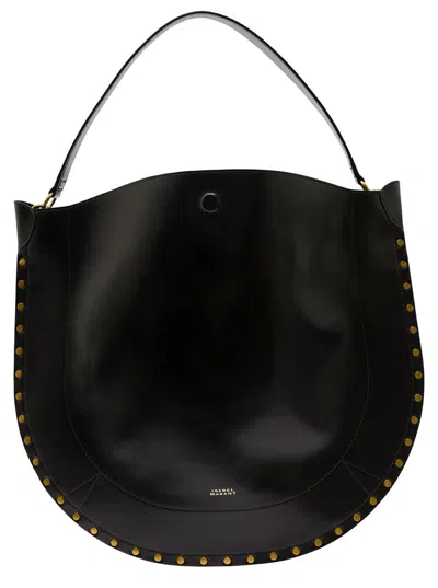 Isabel Marant Oskan Hobo Black Shoulder Bag With Studs Trim In Leather Woman