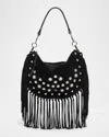 Isabel Marant 'oskan Soft' Black Bag With Stud Decorations And Fringed Edge In Bksi Blacksilver