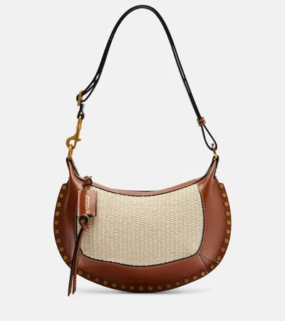 Isabel Marant Oskan Moon Studded Leather-trimmed Raffia Shoulder Bag In Brown