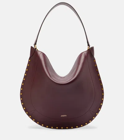 Isabel Marant Oskan Medium Leather Shoulder Bag In Burgundy
