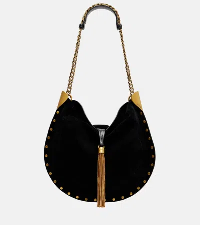 Isabel Marant Oskan Medium Suede Shoulder Bag In Black