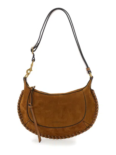 Isabel Marant Oskan Moon Brown Crossbody Bag With Front Logo Print In Suede Woman